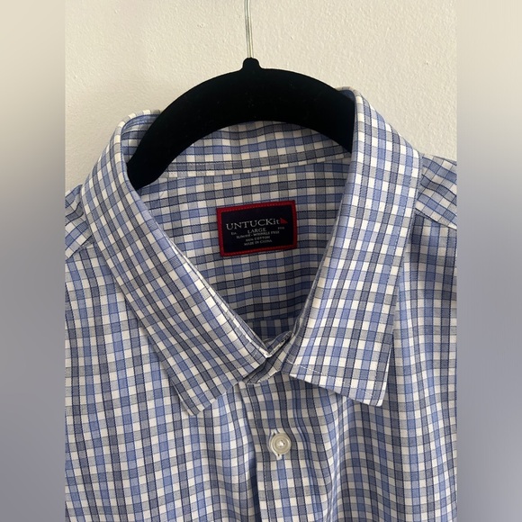 untuckit great used condition blue plaid shirt slim fit wrinkle free 100% cotton - Picture 2 of 7